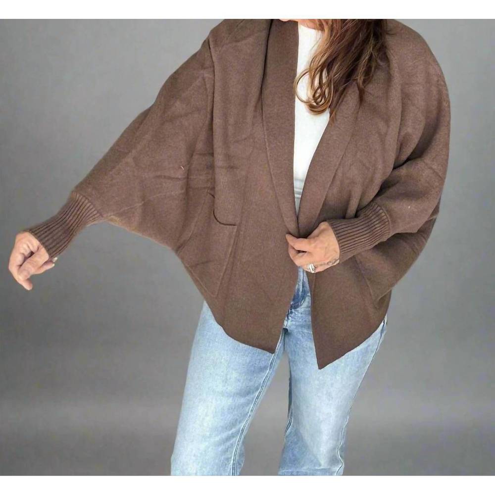 NEW FINAL TOUCH batwing sleeve cardigan in mocha